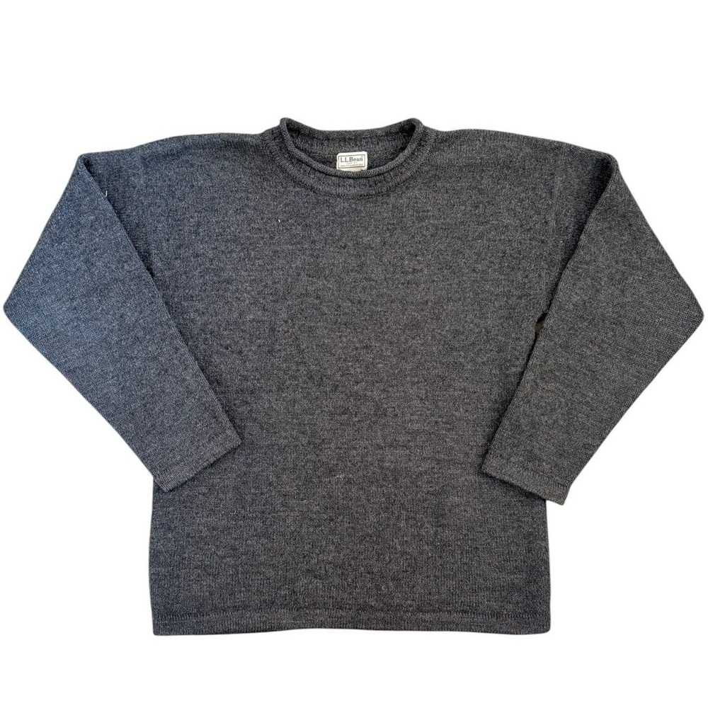 LL Bean Mens Large Gray 100% Wool roll neck Sweater Heathered Knit Pullover